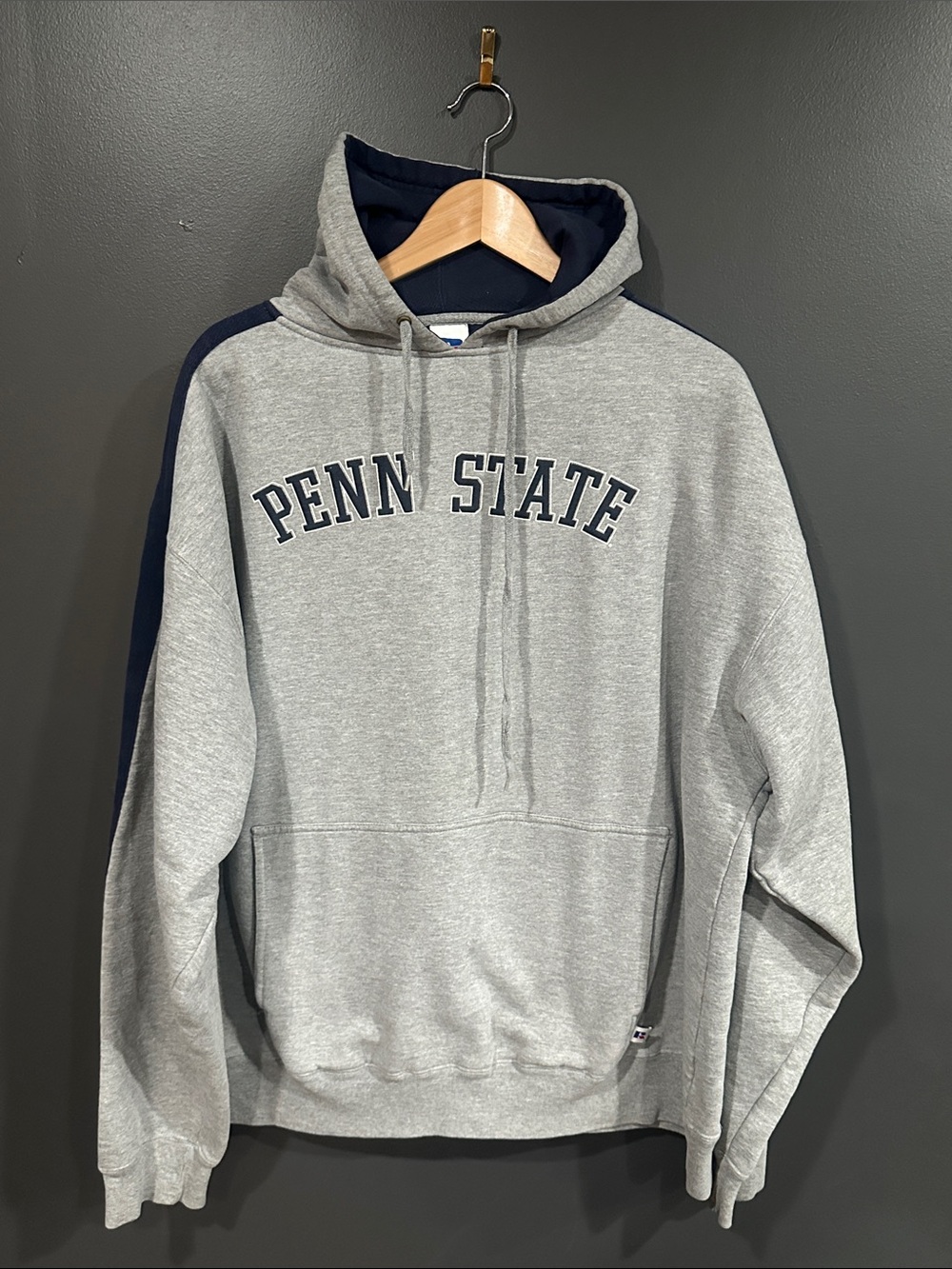 Russell Athletic Penn State Gray Hoodie with Navy Lettering